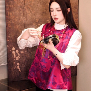 斜襟马甲高级显瘦MJ1019 定制新中式 Gyantong郭彦彤 提花老缎