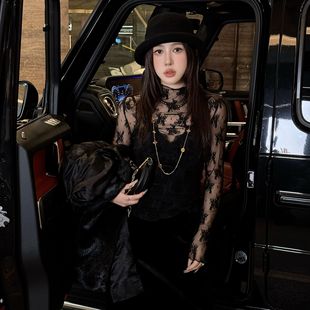 Gyantong郭彦彤半高领内搭蕾丝网纱上衣打底衫 重工DD1258 长袖