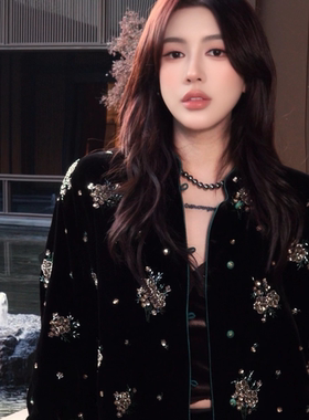 Gyan郭彦彤彦彤年服新款时尚真丝丝绒外套重工钉珠新中式WT1123