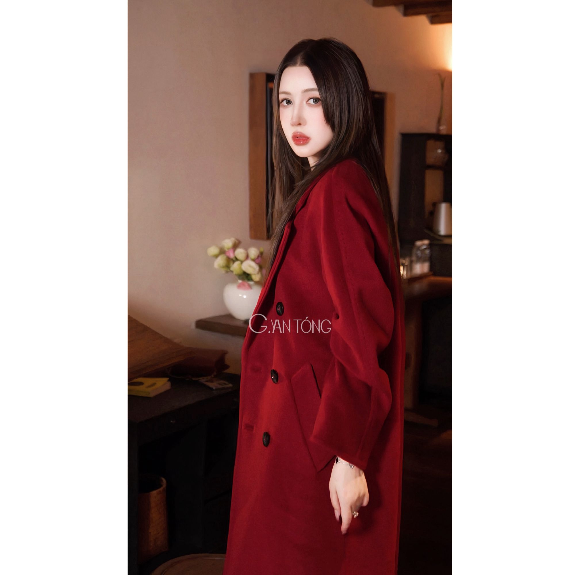 G.yantong郭彦彤2025新款冬季新款双排扣M家羊毛大衣长款WT1062