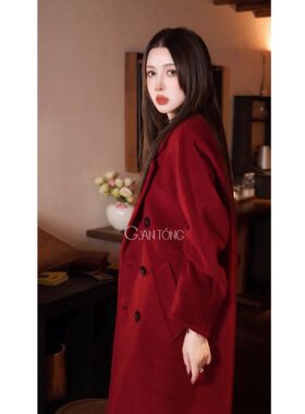 G.yantong郭彦彤2025新款冬季新款双排扣M家羊毛大衣长款WT1062