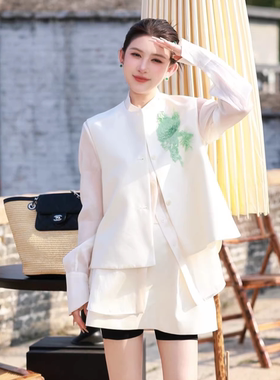 新中式真丝绣花珠片马甲女
