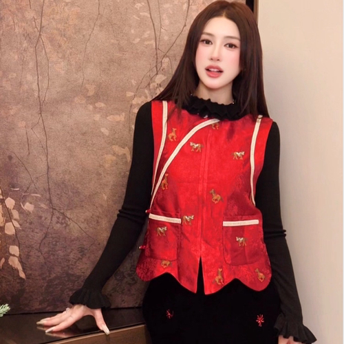 新中式提花无袖马甲时尚女