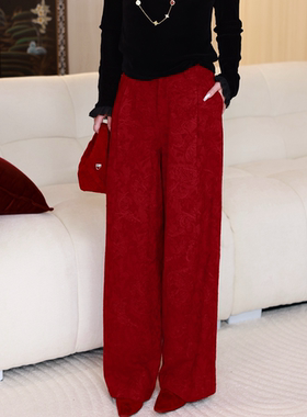G.yantong立体刺绣羊毛时尚新款阔腿裤女休闲松紧腰显瘦中式KZ131