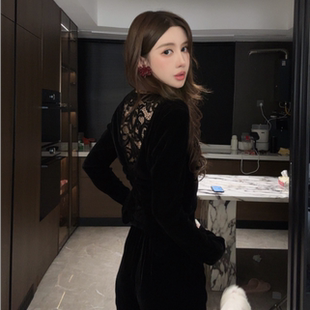 郭彦彤2026新款小众时尚长袖背面蕾丝上衣女春夏款显瘦女DD1217