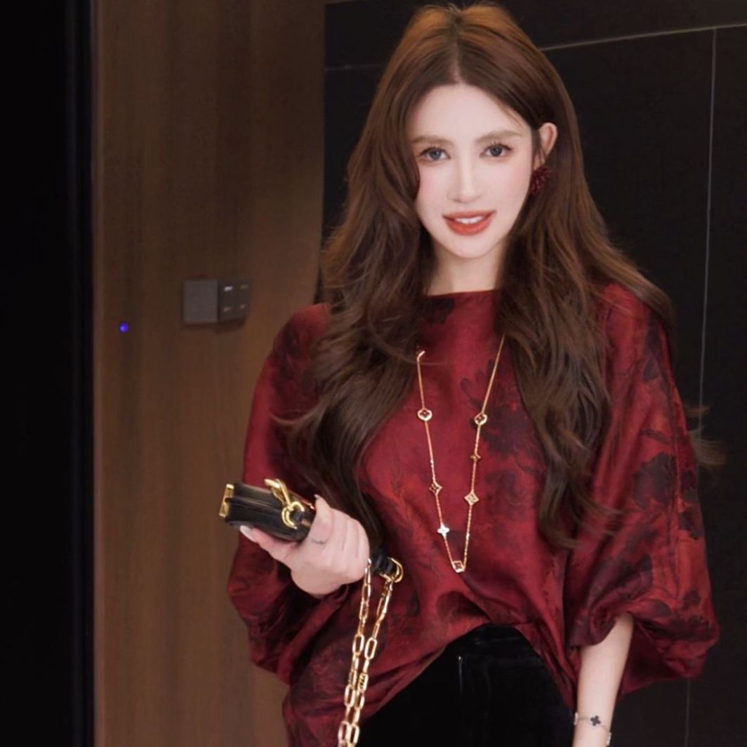 国风香云纱复古灯笼袖衬衫