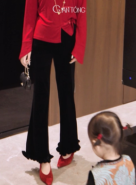 G.yantong百分百桑蚕丝设计感木耳边微喇休闲裤丝绒高级显瘦KZ104