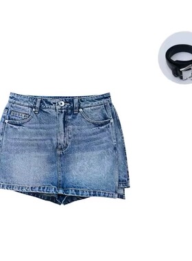 郭彦彤定制重工水洗美式复古低腰牛仔裤裙显瘦百搭春夏新款QZ1076