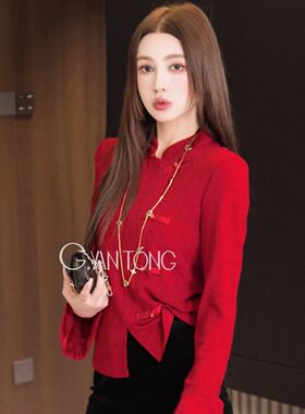 Gyantong郭彦彤醋酸斜襟定制立领长袖上衣显瘦时尚秋款DD1227