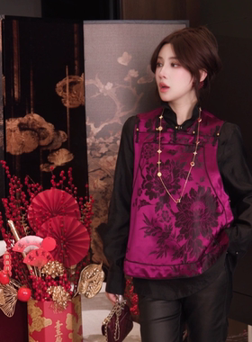 Gyantong郭彦彤新中式牡丹提花老缎马甲早春贵气减龄MJ1036