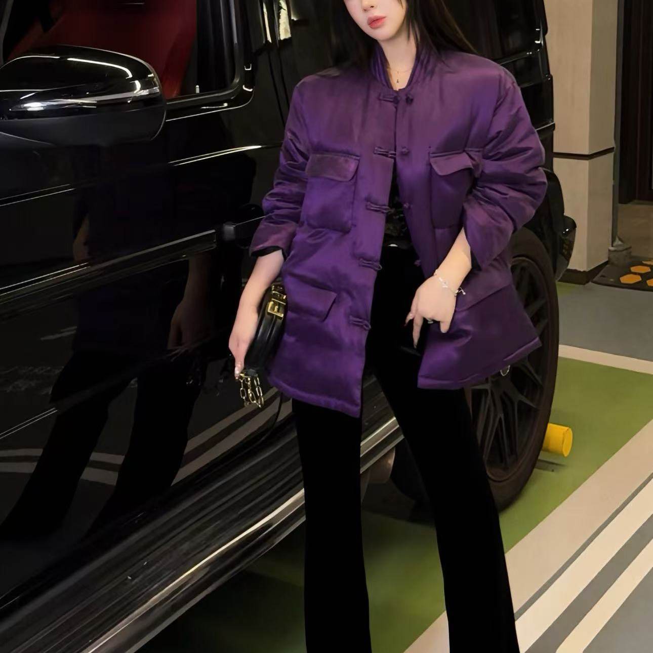 冬款宽松显瘦桑蚕丝帝王紫鹅绒服