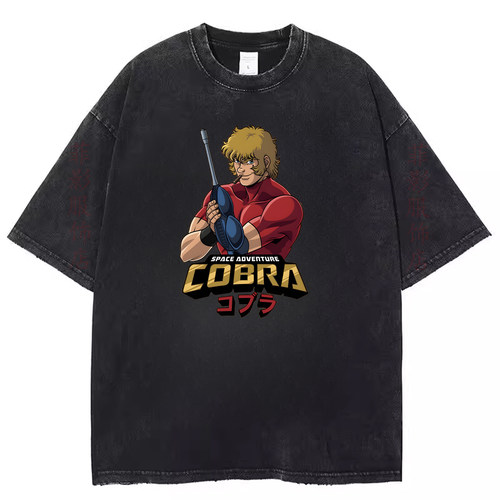 动漫卡通Space Adventure Cobra复古水洗黑做旧短袖t恤男女上衣