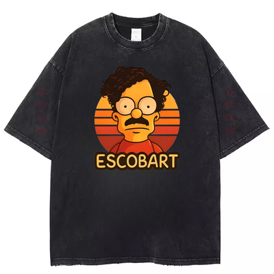 欧美动漫卡通Pablo Escobar bart simpson复古水洗黑做旧短袖t恤
