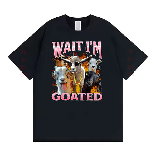 欧美搞笑滑稽有趣Goat复古水洗黑做旧短袖字母t恤男女日常上衣