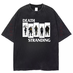 欧美经典影剧Death Stranding死亡搁浅复古水洗黑做旧短袖t恤上衣