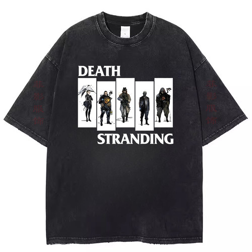 欧美经典影剧Death Stranding死亡搁浅复古水洗黑做旧短袖t恤上衣