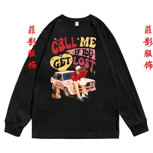 美国说唱歌手Tyler The Creator印花圆领t恤长袖内搭打底衫上衣
