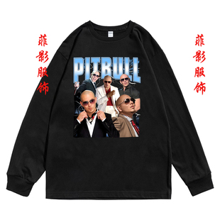 欧美皮普保罗Pitbull武打小子印花长袖t恤男女日常内搭打底衫上衣