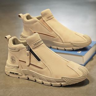 2025新款 厚底一脚蹬劳保工作鞋 秋季 男士 高帮休闲运动鞋 马丁靴男款
