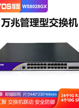 WAYOS维盟WS8028GX 万兆管理型交换机24口千兆4万兆口线路汇聚端口镜像 即插即用 企业级交换机