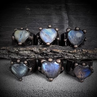 BKP「水晶戒」小众复古部落风vintage风天然石月光石爱心戒指开口