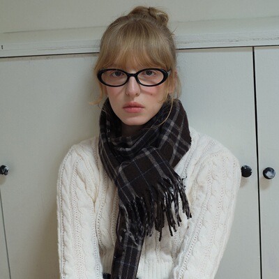 复古格纹经典含羊毛针织围巾百搭