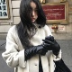 小众时髦百搭黑色长款 BKP 韩系ins冬季 皮手套保暖机车凹造型辣妹