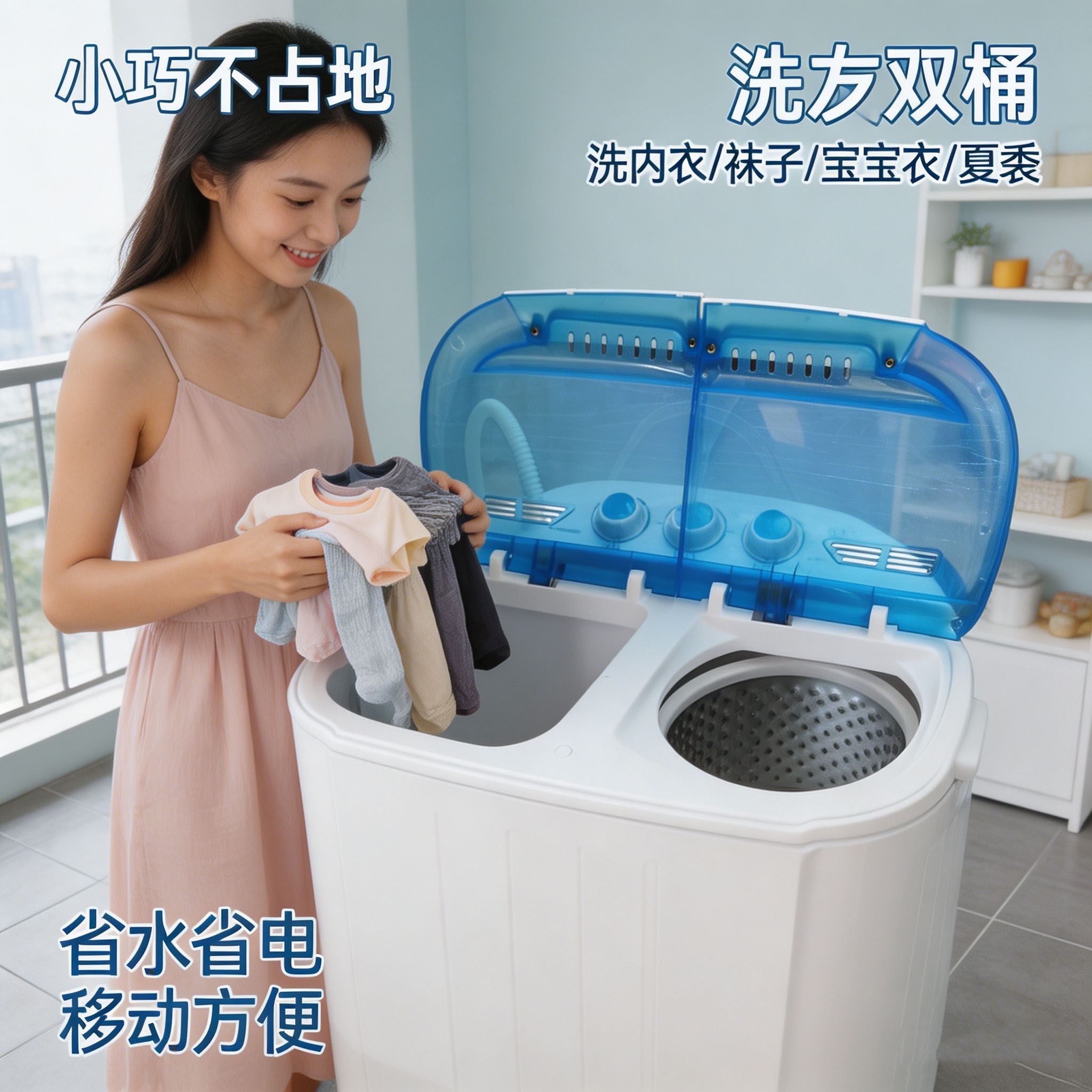 双桶迷你小型洗衣机内衣袜子半自