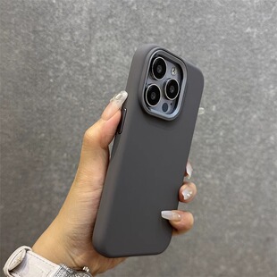 适用苹果15手机壳金属镜头框iphone16promax液态硅胶13肤感保护套