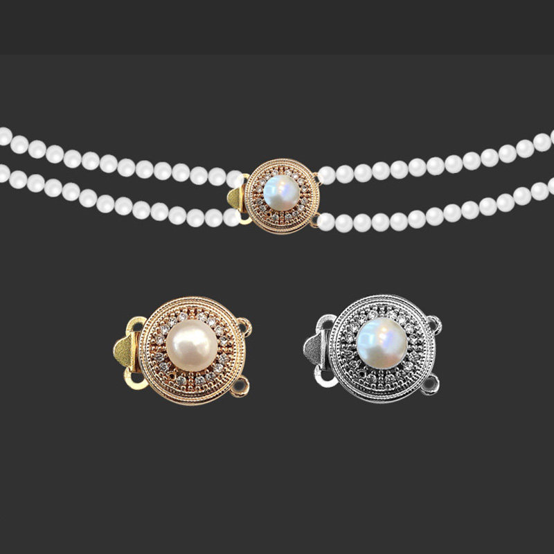 14k铜镀真金双排锆石项链插销