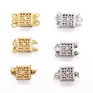 多排方形插片镂空扣DIY珍珠收尾连接扣手链扣项链扣镀18K金饰品扣