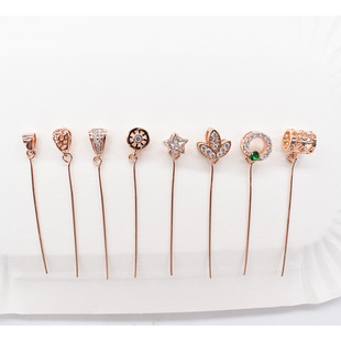 925半银细针款扣头斜孔左右孔挂件扣diy佛公玉石横孔长针小吊坠扣