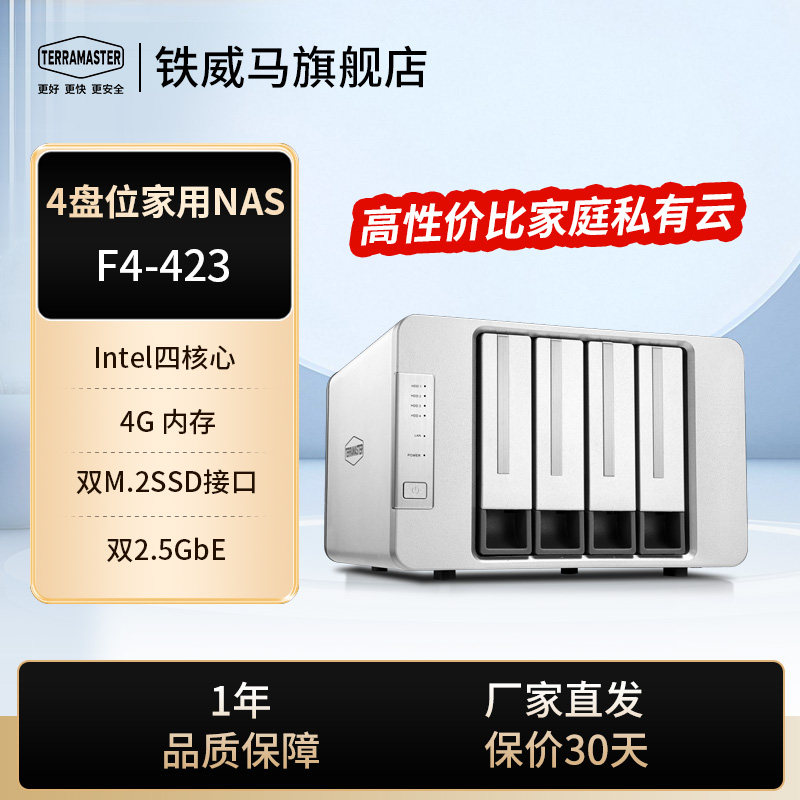 铁威马F4-423(4G)nas网络存储 4盘位高性能N5095处理器 四核双2.5G网口 远程/局域网共享文件硬盘盒柜