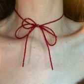 自制 显白红色蝴蝶结尖晶石choker项链女锁骨链高级感颈联配饰潮