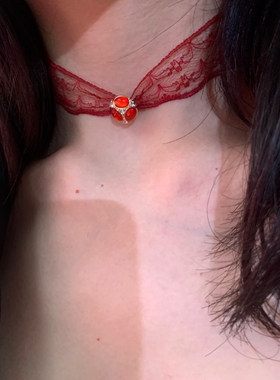 心动讯号 红色蕾丝choker颈链女氛围感锁骨链辣妹项圈高级感百搭
