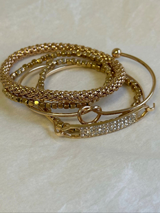 vintage 古早感金色细闪手链多条叠戴手镯女辣妹复古风手环潮2026