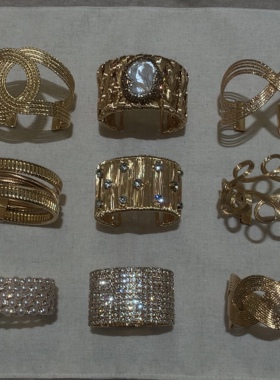 中古鎏金系列 金色轻奢高级感手镯女夸张复古宽手环欧美风手饰品
