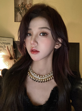 波西米亚金色夸色镶钻choker颈链女复古vintage锁骨链废土风2026