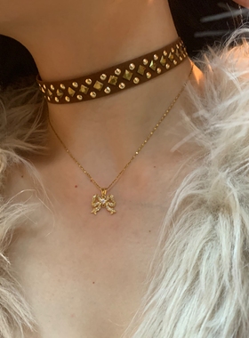 小众废土风叠戴项链女咖色锁骨链choker麂皮项圈波西米亚项链配饰