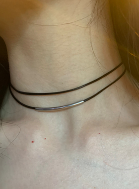 【棠洛】双层皮绳弯管choker颈链女小众个性黑色细锁骨链辣妹项圈
