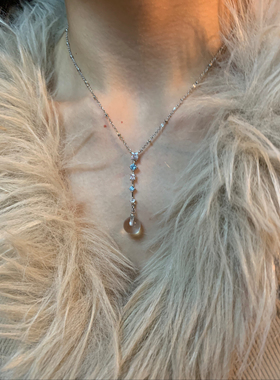 棠洛 冰透「雪国列车」水晶吊坠项链女氛围感Y字链修饰肩颈毛衣链