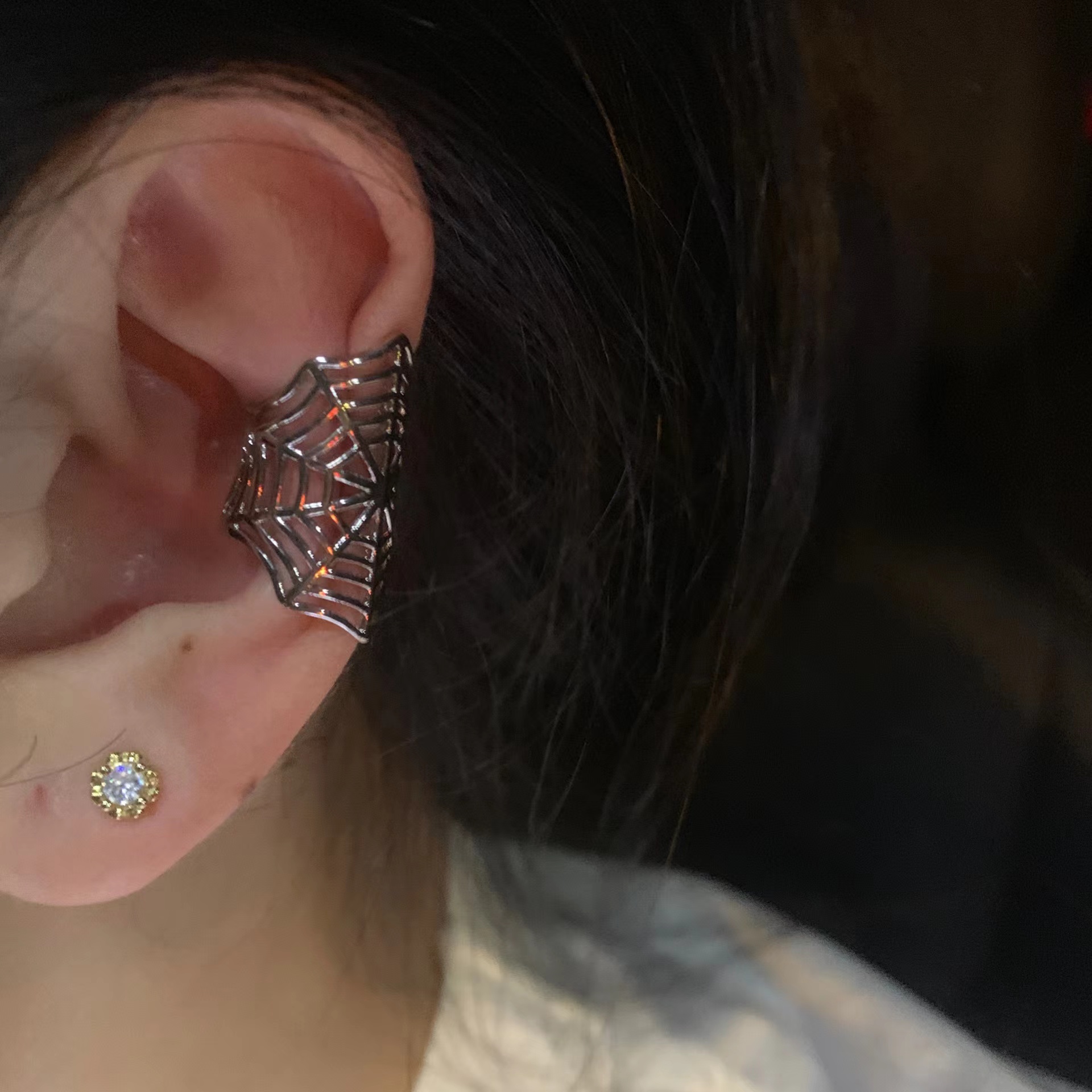 小众独特蜘蛛网耳骨夹女耳饰