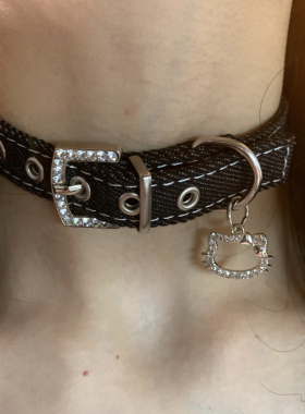 棠洛 kitty款牛仔布项圈女甜酷辣妹风choker亚文化颈链日常百搭潮