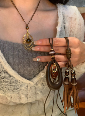 vintage波西米亚风个性毛衣链秋冬长款项链高级感百搭日常2026潮