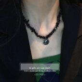 黑色荆棘 冷淡风项链女高级设计感小众锁骨链网红配饰 圆牌个性