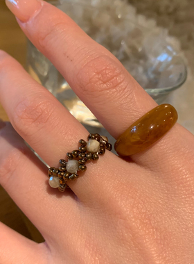 手作款 vintage美拉德咖色指环戒指女叠戴高级感戒圈日常百搭2026