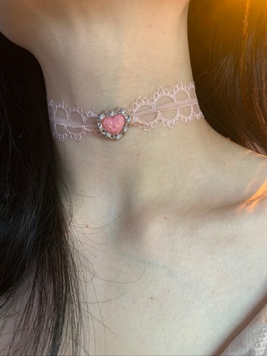 棠洛 粉色蕾丝爱心choker颈链女中古风锁骨链项圈个性短款颈带潮