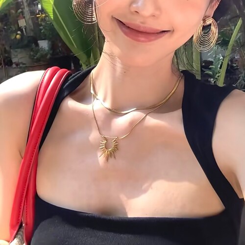 博主同款 双层太阳花锁骨链女金色项链波西米亚风简约高级感2026