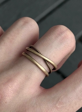 vintage 做旧缠绕戒指女独特古铜指环小众设计感叠戴指环高级感潮