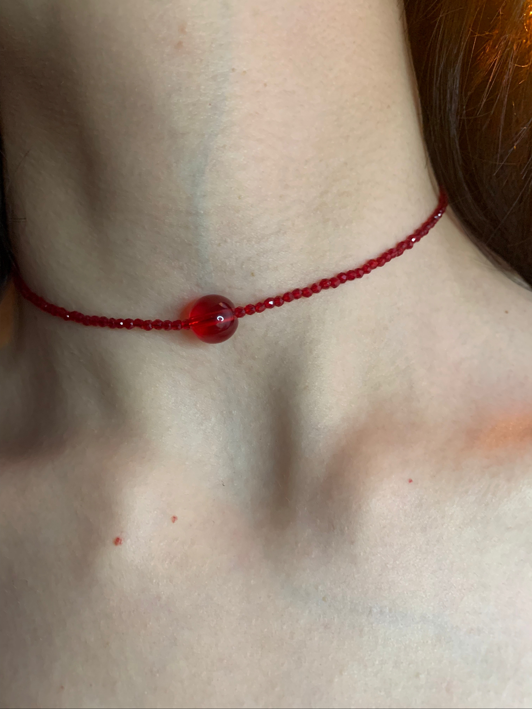 棠洛 红色串珠显白choker颈链女辣妹风简约高级感锁骨链细款项圈